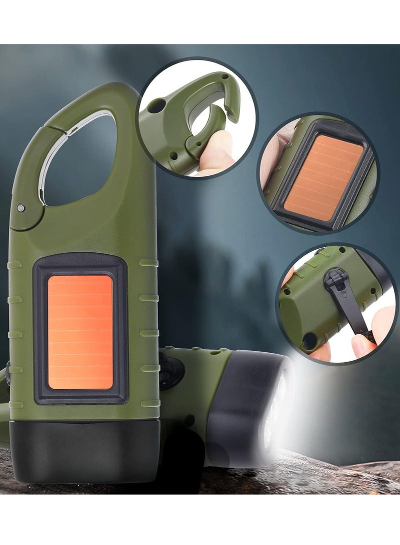 2 Pack Hand Crank Solar Powered Flashlight, Emergency Rechargeable LED Flashlight, Survival Flashlight, Quick Snap Carbiner Dynamo Flashlight Torch for Outdoor Sports, Green - Image 2