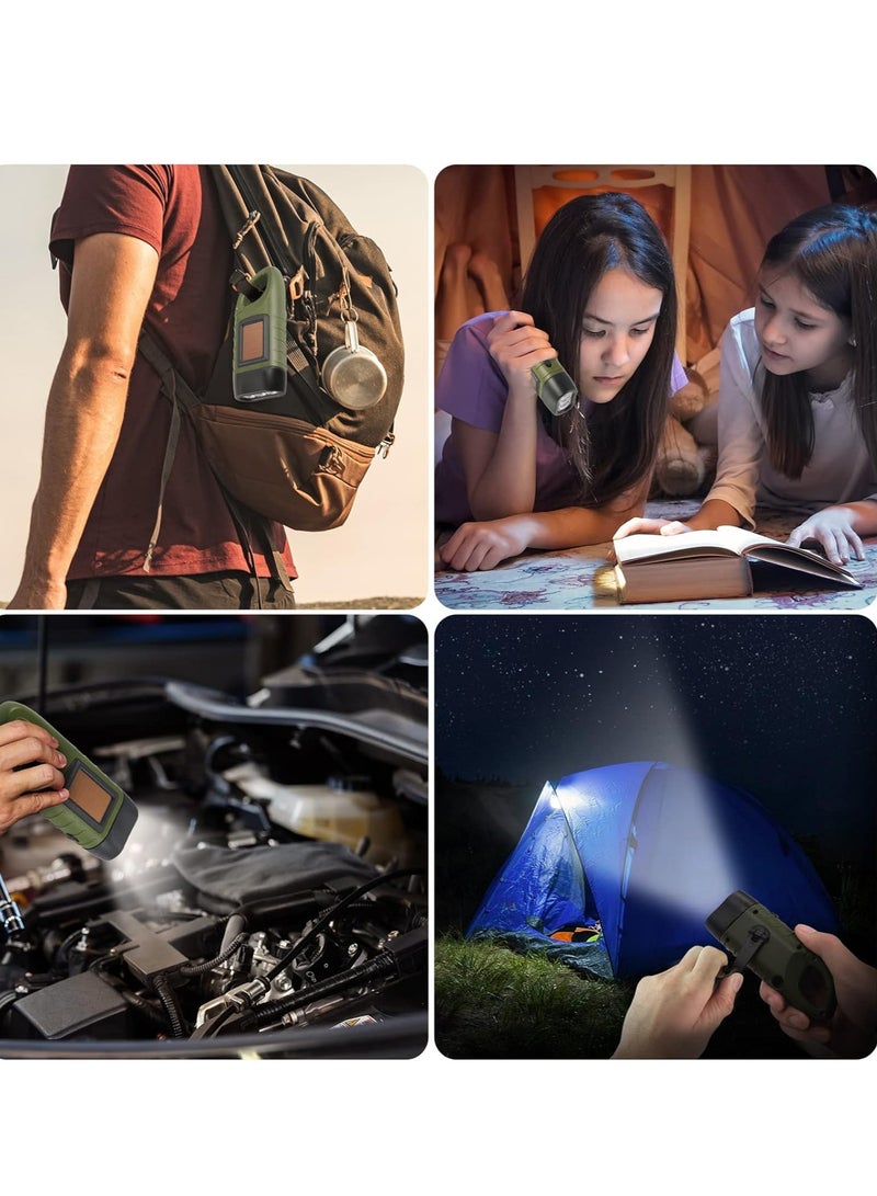 2 Pack Hand Crank Solar Powered Flashlight, Emergency Rechargeable LED Flashlight, Survival Flashlight, Quick Snap Carbiner Dynamo Flashlight Torch for Outdoor Sports, Green - Image 3