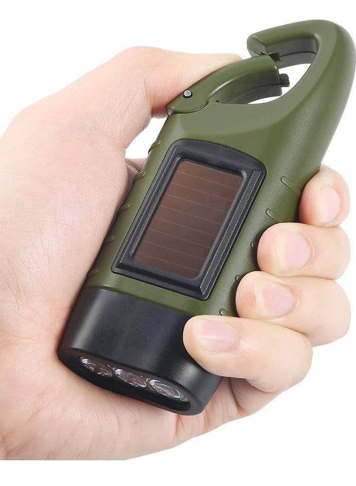 2 Pack Hand Crank Solar Powered Flashlight, Emergency Rechargeable LED Flashlight, Survival Flashlight, Quick Snap Carbiner Dynamo Flashlight Torch for Outdoor Sports, Green - Image 5