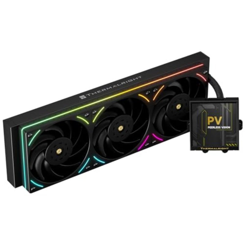 Peerless Vision 360 UB ARGB Black Aio CPU Liquid Cooler, IPS Screen with 480x480 Resolution-60HZ, 3 Inline CPU Fans, for AM5/Intel LGA1851/1700, 3.95in Magnet-Absorbent LCD Screen - Image 1