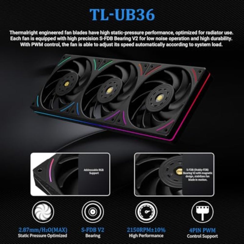 Peerless Vision 360 UB ARGB Black Aio CPU Liquid Cooler, IPS Screen with 480x480 Resolution-60HZ, 3 Inline CPU Fans, for AM5/Intel LGA1851/1700, 3.95in Magnet-Absorbent LCD Screen - Image 5