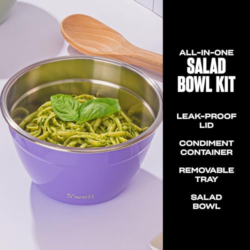 S'well Stainless Steel Salad Bowl Kit 64oz, Hillside Lavender, Comes with 2oz Mini Canister and Removable Tray for Organization, Leakproof, Easy to Clean, Dishwasher Safe - Image 2