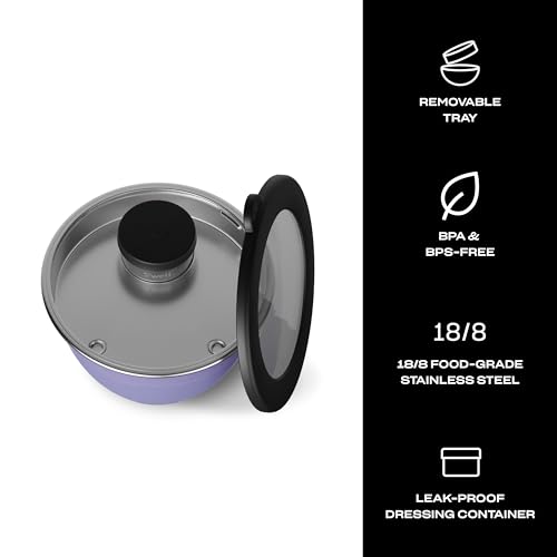 S'well Stainless Steel Salad Bowl Kit 64oz, Hillside Lavender, Comes with 2oz Mini Canister and Removable Tray for Organization, Leakproof, Easy to Clean, Dishwasher Safe - Image 3
