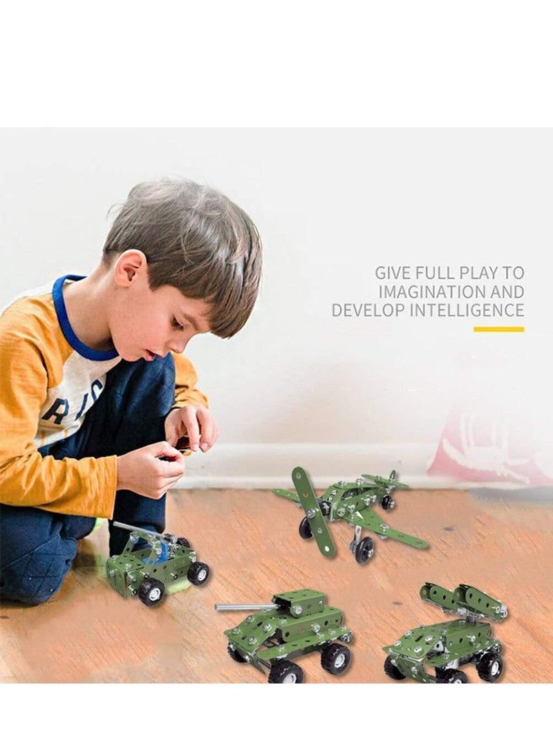Rubik DIY STEM Toys Kit, Include Military Tank Assault Car Plane Truck Army Toys for Boys 8+, 4in1 Creative Metal Construction Building Educational DIY Toys Set  - Image 2