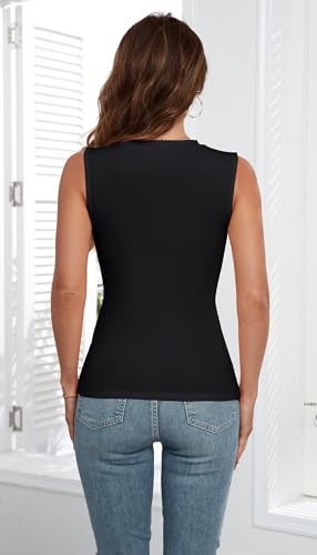 AUHEGN Womens Ladies Ribbed Thick Strap Racerback Tight Slim Fitted Sporty Workout Tank Tops Black Medium - Image 4