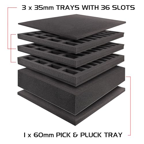 ENHANCE Portable Miniature Figure Storage Carrying Case 4 Foam Layers fits 108 Infantry Minis Pick Pluck for Large Figures Book Sleeve 2 Accessory Pockets for Measuring Tape Dice More - Image 5
