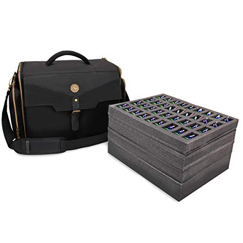 ENHANCE Portable Miniature Figure Storage Carrying Case 4 Foam Layers fits 108 Infantry Minis Pick Pluck for Large Figures Book Sleeve 2 Accessory Pockets for Measuring Tape Dice More - Image 1