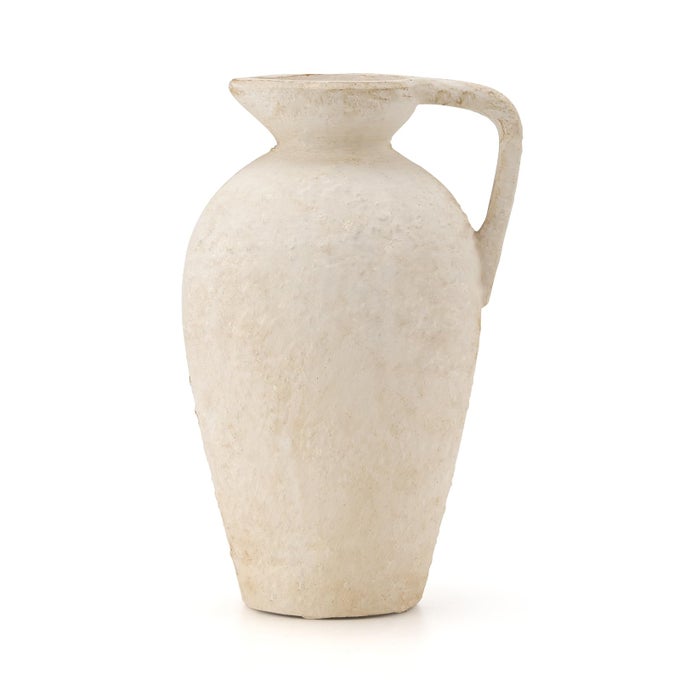 RUSTIC FARMHOUSE TERRACOTTA VASE 925 INCH WITH HANDLE NEUTRAL TALL CLAY VASE FOR LIVING ROOM TABLE SHELF DECOR OFFWHITE