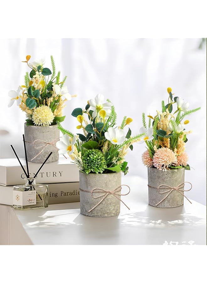 erorex Mini Fake Flowers Kit With Pulp Pot Artificial Flower Arrangement Small Faux Plant Potted Decor For Bookshelves Tables Rustic And Farmhouse Decor Home Decor Kitchen Rooms 3 Pcs - Image 1
