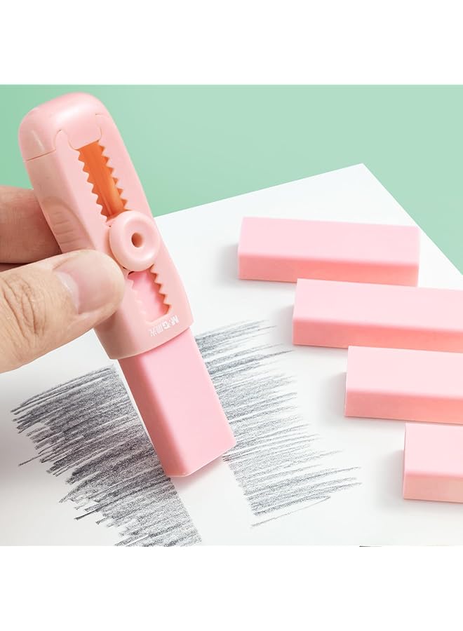 erorex 4+1 Pack Sliding Rubber Erasers 4 Refill Not Easy To Break Soft Erasers Push Pull Large Pencil Erasers With Exquisite Plastic Sleeve For School Students Kids Office Home Supplies Pink  - Image 4