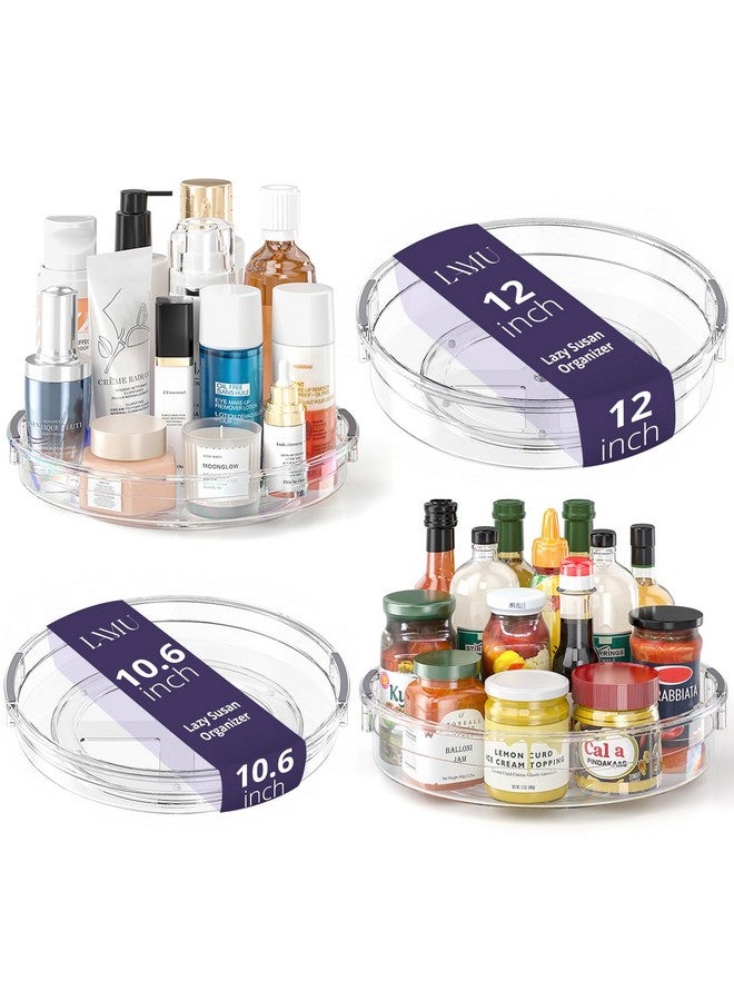 LAMU منظم لامو 4 عبوات دوار كسول لخزانة، 10.6 بوصة 12 بوصة منظم دوار للمخزن، المطبخ، الثلاجة، السطح، الحمام، تنظيم التوابل، منظم المكياج، شفاف - Image 1