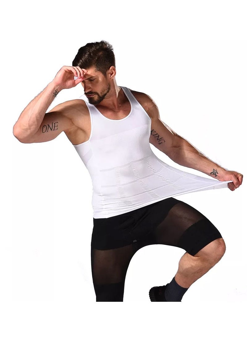 SLIM'N LIFT سترة تنحيف الجسم للرجال مقاس كبير مشد تنحيف أبيض تي شيرت مشد للعضلات خصر توب حارق دهون أبيض - Image 3