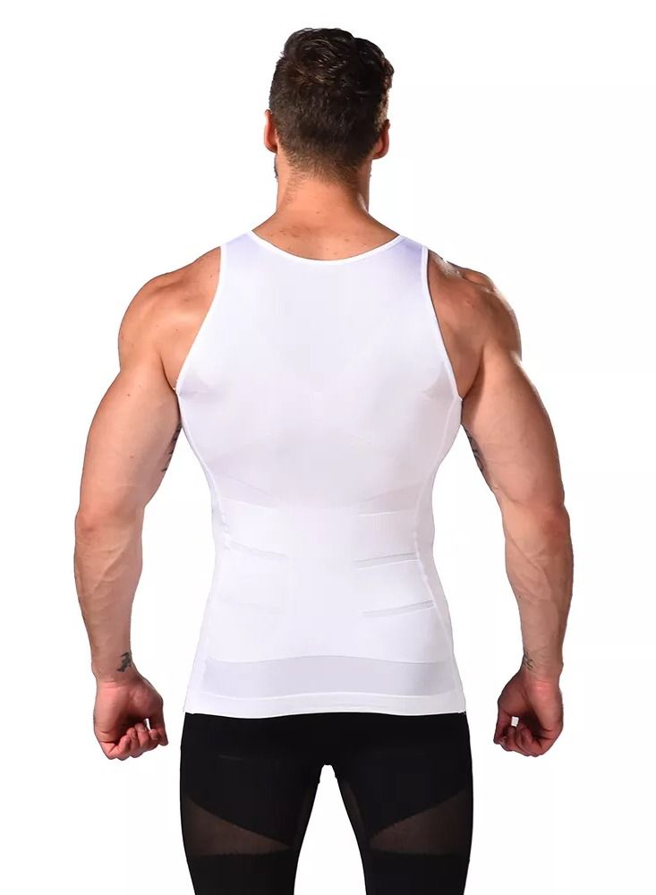 SLIM'N LIFT سترة تنحيف الجسم للرجال مقاس كبير مشد تنحيف أبيض تي شيرت مشد للعضلات خصر توب حارق دهون أبيض - Image 4