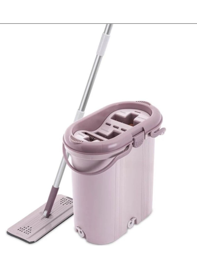 Flora Tablet mop set with 14L bucket 3 section design microfiber mop head 360° rotating flat mop dual wash & dry compartments space saving vertical design ideal for home & office pink - Image 1