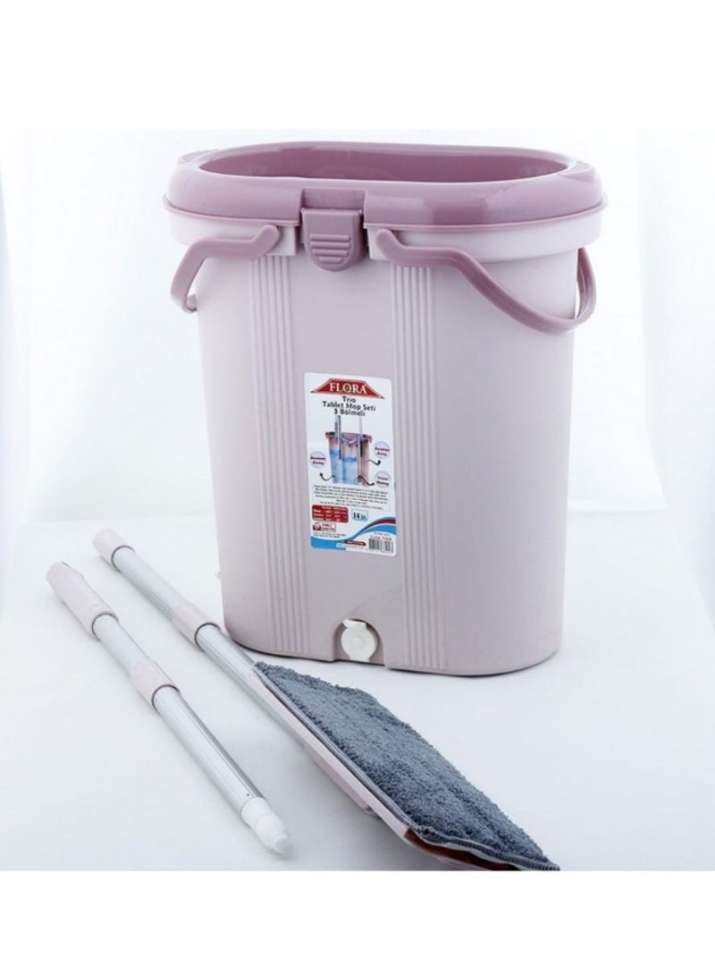 Flora Tablet mop set with 14L bucket 3 section design microfiber mop head 360° rotating flat mop dual wash & dry compartments space saving vertical design ideal for home & office pink - Image 2