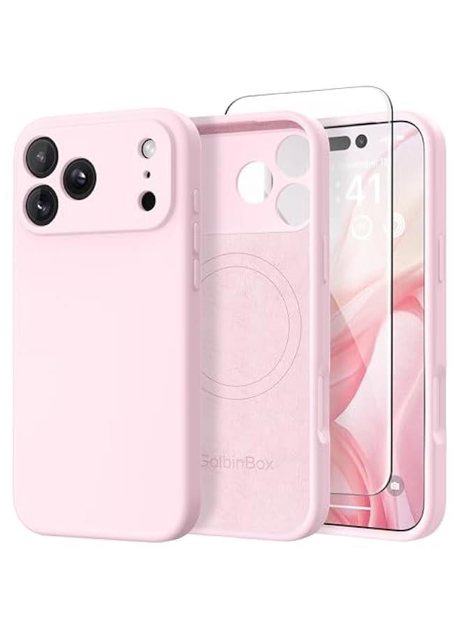 Magnetic for iPhone 17 Pro Case, Compatible with MagSafe, 【Full Camera Protection】 【Screen Protector】, Silicone Shockproof Phone Cover with Anti-Scratch Microfiber Lining, Chalk Pink - Image 1