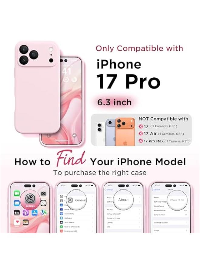 Magnetic for iPhone 17 Pro Case, Compatible with MagSafe, 【Full Camera Protection】 【Screen Protector】, Silicone Shockproof Phone Cover with Anti-Scratch Microfiber Lining, Chalk Pink - Image 2