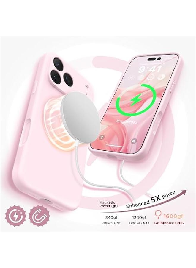 Magnetic for iPhone 17 Pro Case, Compatible with MagSafe, 【Full Camera Protection】 【Screen Protector】, Silicone Shockproof Phone Cover with Anti-Scratch Microfiber Lining, Chalk Pink - Image 3
