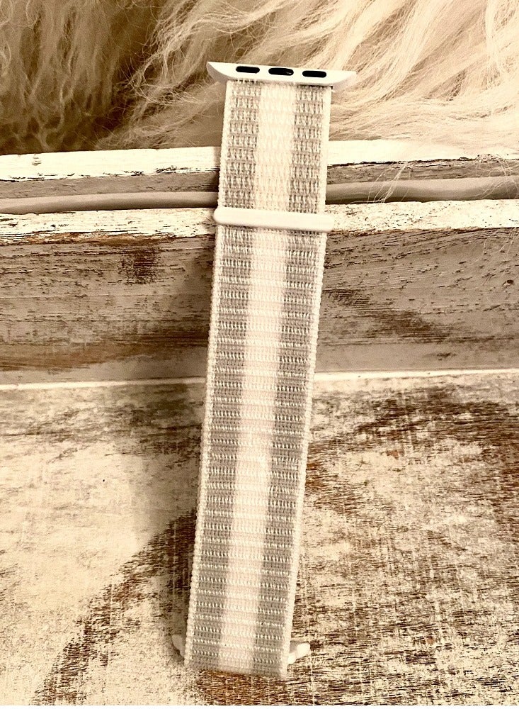 CATANES Nylon Sport Loop Band Compatible for Apple Watch 42mm (Series 10) 38mm 40mm 41mm Grey/White - Image 3