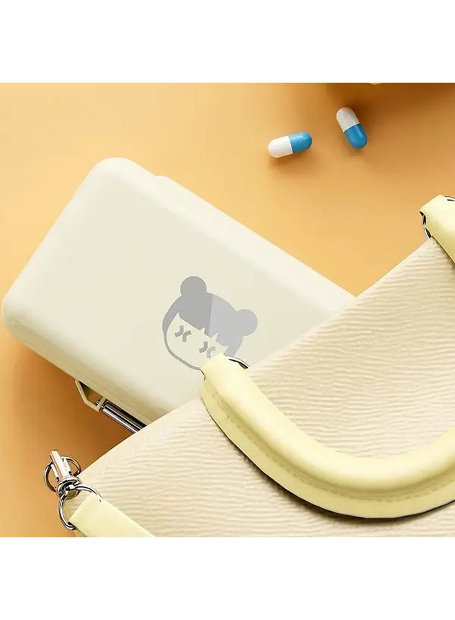 Yellow Cartoon Pattern Plastic 7 Compartment Portable Medicine Storage Box - Image 4