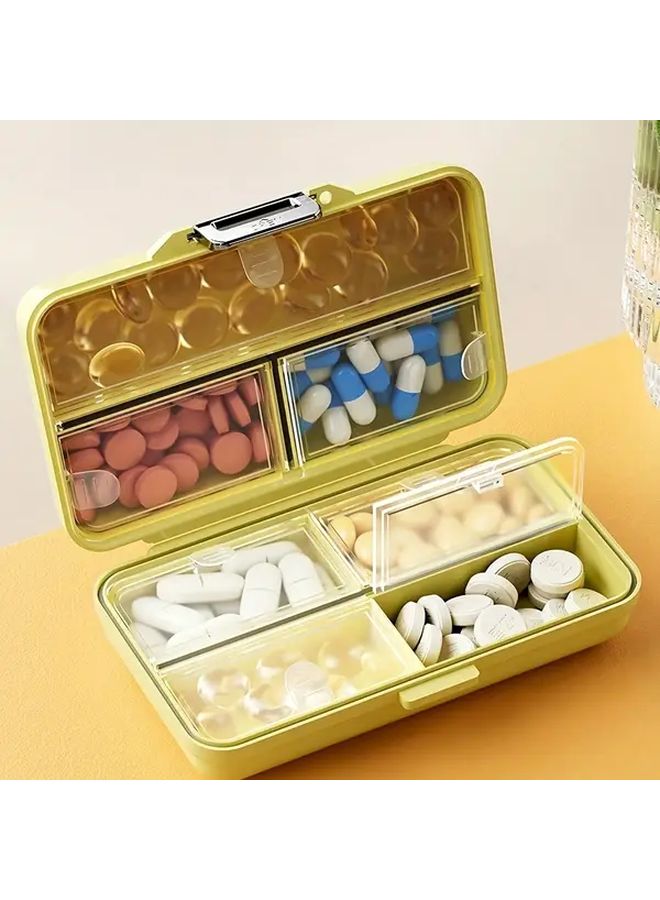 Yellow Cartoon Pattern Plastic 7 Compartment Portable Medicine Storage Box - Image 1