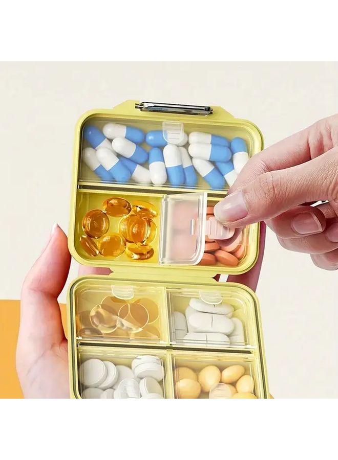Yellow Cartoon Pattern Plastic 7 Compartment Portable Medicine Storage Box - Image 2