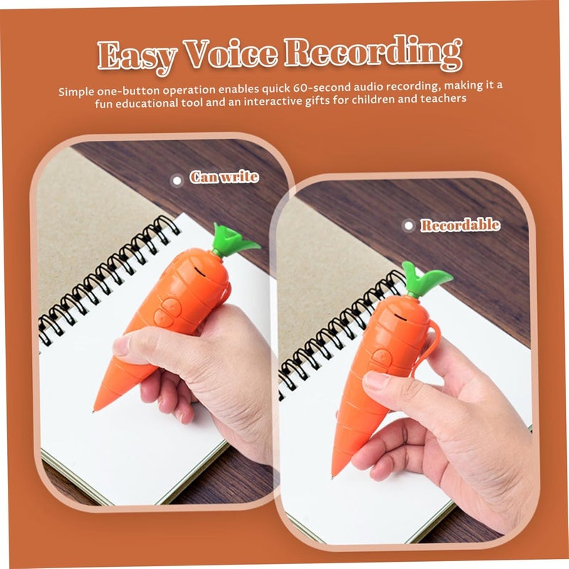 Voice Recorder Pen: 2 Pcs Orange Carrot-Shaped Dual-Purpose Smooth-Writing Ballpoint Pen - 60-Second Recording Function Compact Portable Educational Gift for Kids Students Teachers in Classroom Play S - Image 4