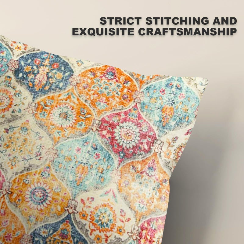 ZSYTZL Boho Throw Pillow Covers 18x18 inch Set of 2,Soft Pillowcases Bohemia Carpet Printing Pattern Decorative Sofa Living Room Bed Square Pillow Case Cushion Cover-Cream Color - Image 5