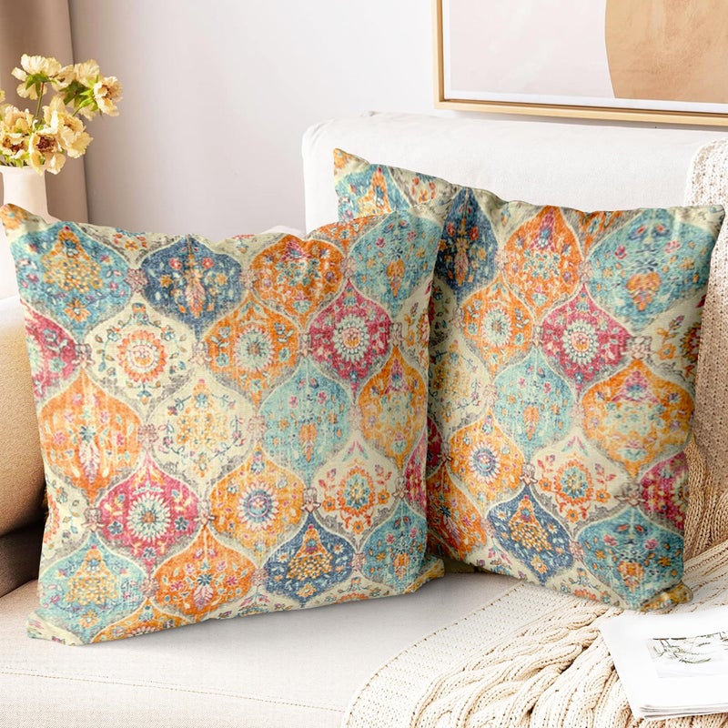 ZSYTZL Boho Throw Pillow Covers 18x18 inch Set of 2,Soft Pillowcases Bohemia Carpet Printing Pattern Decorative Sofa Living Room Bed Square Pillow Case Cushion Cover-Cream Color - Image 1