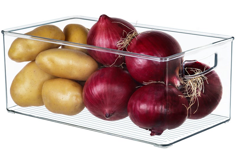 Hudgan 2 Pack Straight Sides Stackable Pantry Organizer Bins for Home Edit  135L x 75W x 55H