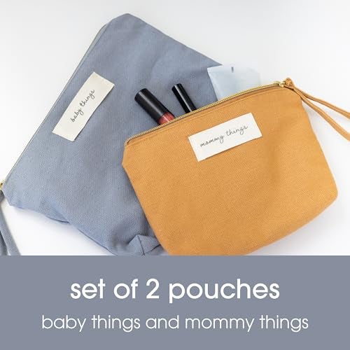 Pearhead Mom Things and Baby Things Pouch Set Diaper Bag Storage Essentials Travel Bags for Baby Neutral Cosmetic and Accessory Bags for New Mom and Newborn Set of 2 - Image 3