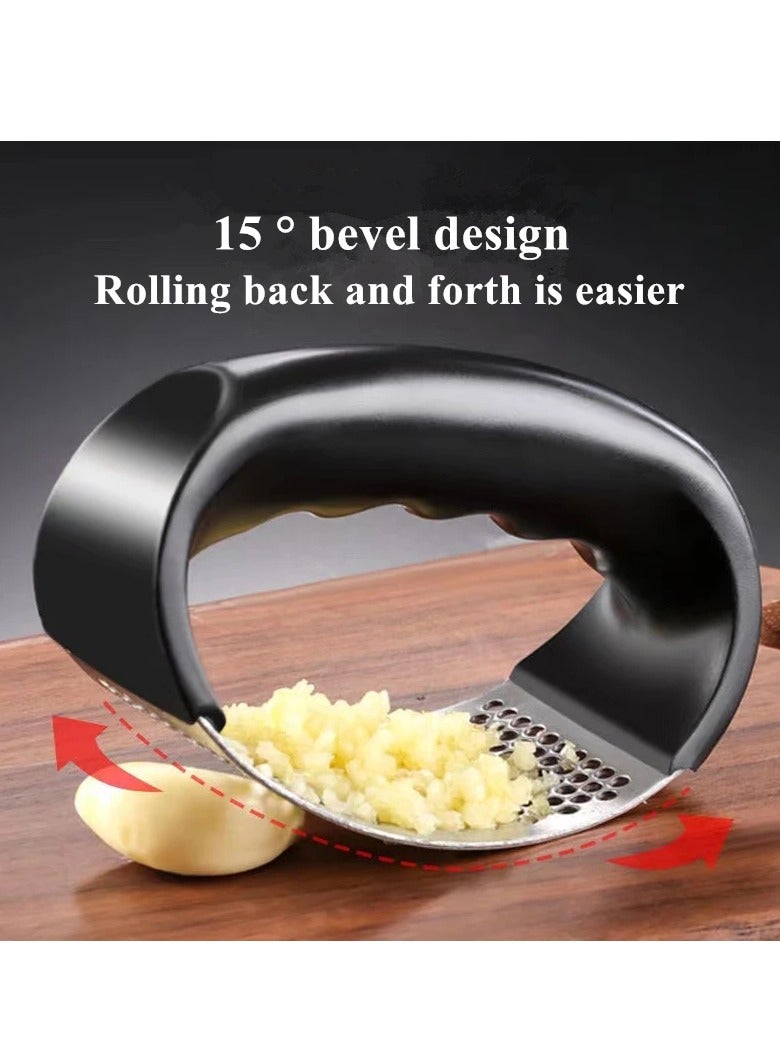 AROAQ Stainless Steel Garlic Press, Anti Slip Household Manual Garlic Press Device, Comfortable Grip Garlic Mincer Garlic Chopper, Easy To Use Garlic Squeezer Slicers For Home Kitchen, (1pc, Black) - Image 3