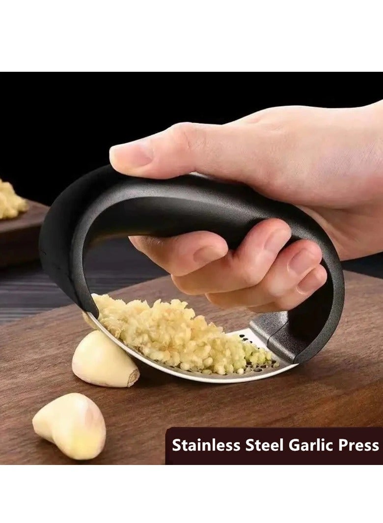 AROAQ Stainless Steel Garlic Press, Anti Slip Household Manual Garlic Press Device, Comfortable Grip Garlic Mincer Garlic Chopper, Easy To Use Garlic Squeezer Slicers For Home Kitchen, (1pc, Black) - Image 2