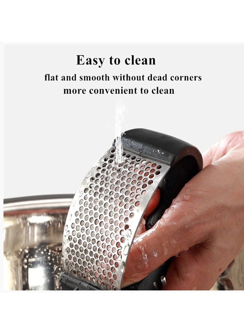 AROAQ Stainless Steel Garlic Press, Anti Slip Household Manual Garlic Press Device, Comfortable Grip Garlic Mincer Garlic Chopper, Easy To Use Garlic Squeezer Slicers For Home Kitchen, (1pc, Black) - Image 4