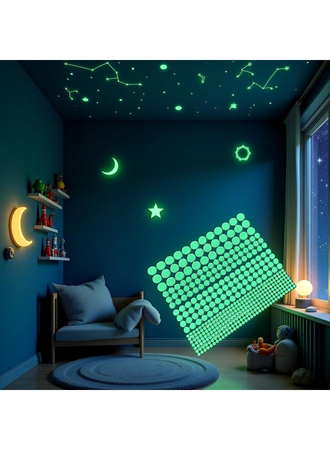 Junfamilee 1 Sheet 407 Pcs Green Glow in The Dark Wall Stickers Adhesive Dots Luminous Ceiling Decals for Kids Bedroom Halloween Home Decoration Removable Glow in Dark Dots Wall Decals Stickers Room Decor Kit - Image 2