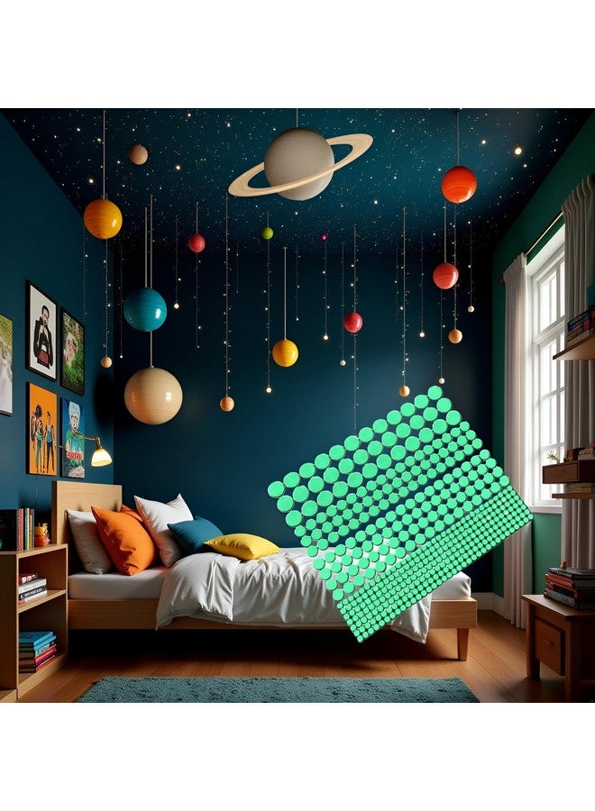Junfamilee 1 Sheet 407 Pcs Green Glow in The Dark Wall Stickers Adhesive Dots Luminous Ceiling Decals for Kids Bedroom Halloween Home Decoration Removable Glow in Dark Dots Wall Decals Stickers Room Decor Kit - Image 4