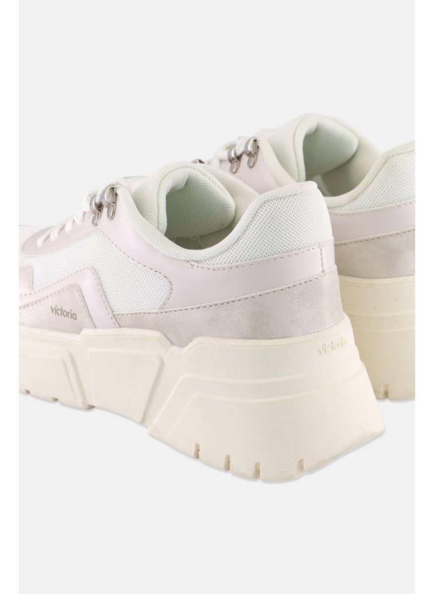 Victoria - Women Lace Up Casual Shoes, White - Image 1