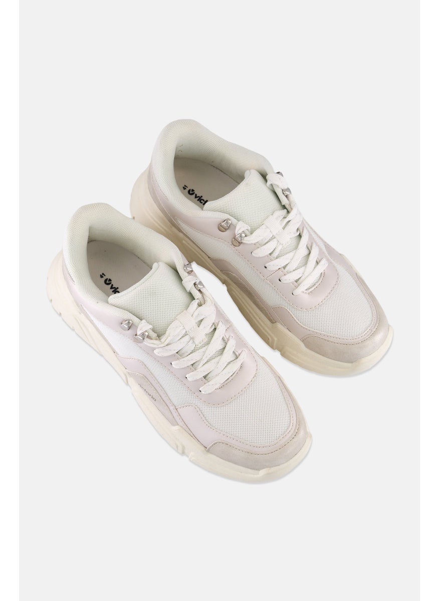 Victoria - Women Lace Up Casual Shoes, White - Image 1