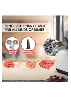 ICONA ICONA 400W Electric Meat Grinder with 2 Speeds, 3 Attachments & Reverse Function, Durable White Design for Meat, Sausages, and Kibbeh Preparation  - Image 3