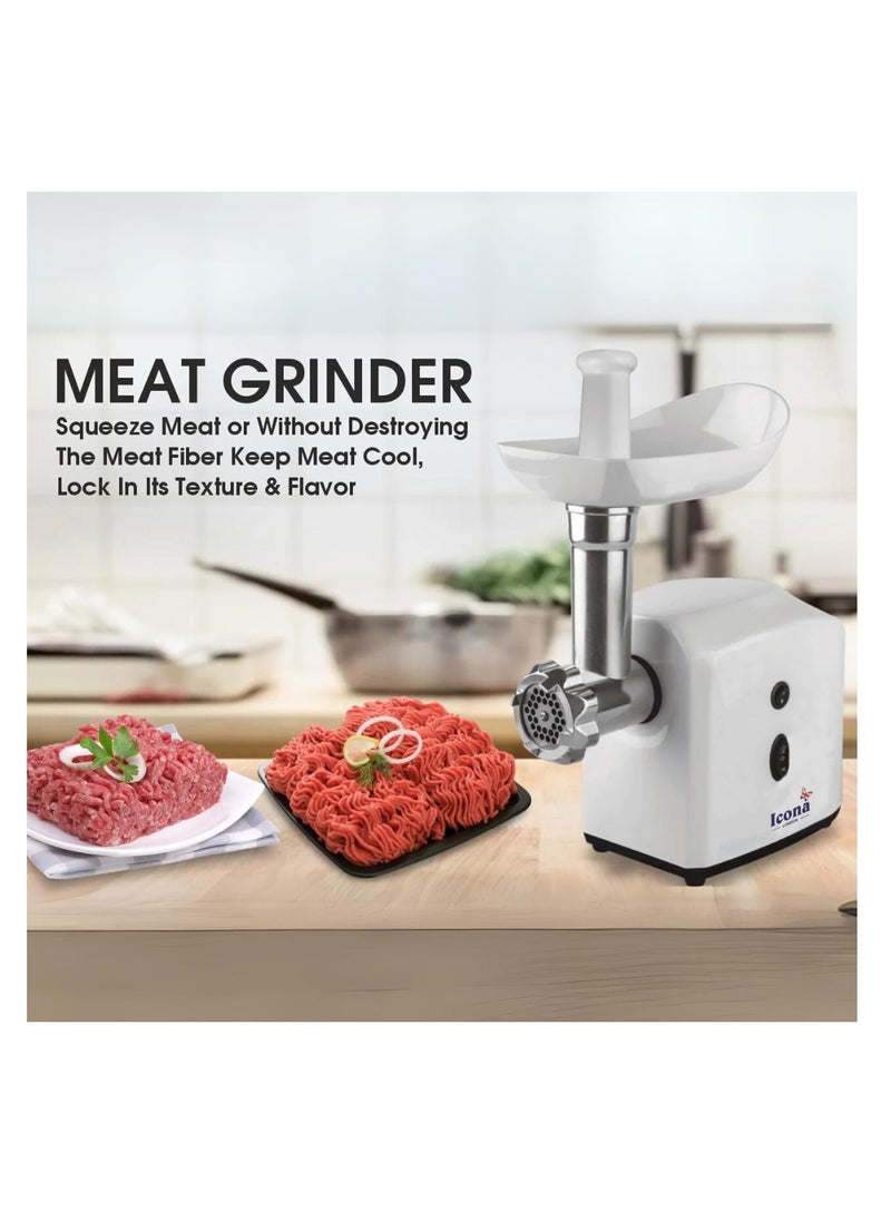 ICONA - ICONA 400W Electric Meat Grinder with 2 Speeds, 3 Attachments & Reverse Function, Durable White Design for Meat, Sausages, and Kibbeh Preparation - Image 1