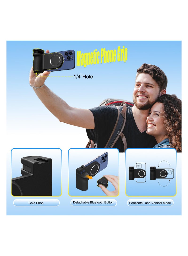 Camera Cell Phone Selfie Shutter Grip Tripod Mount, Phone Tripod Mount w 1/4 Cold Shoe with Detachable Bluetooth Wireless Remote Control Compatible for i-Phone All Phones Selfie Vlog Shooting - Image 3