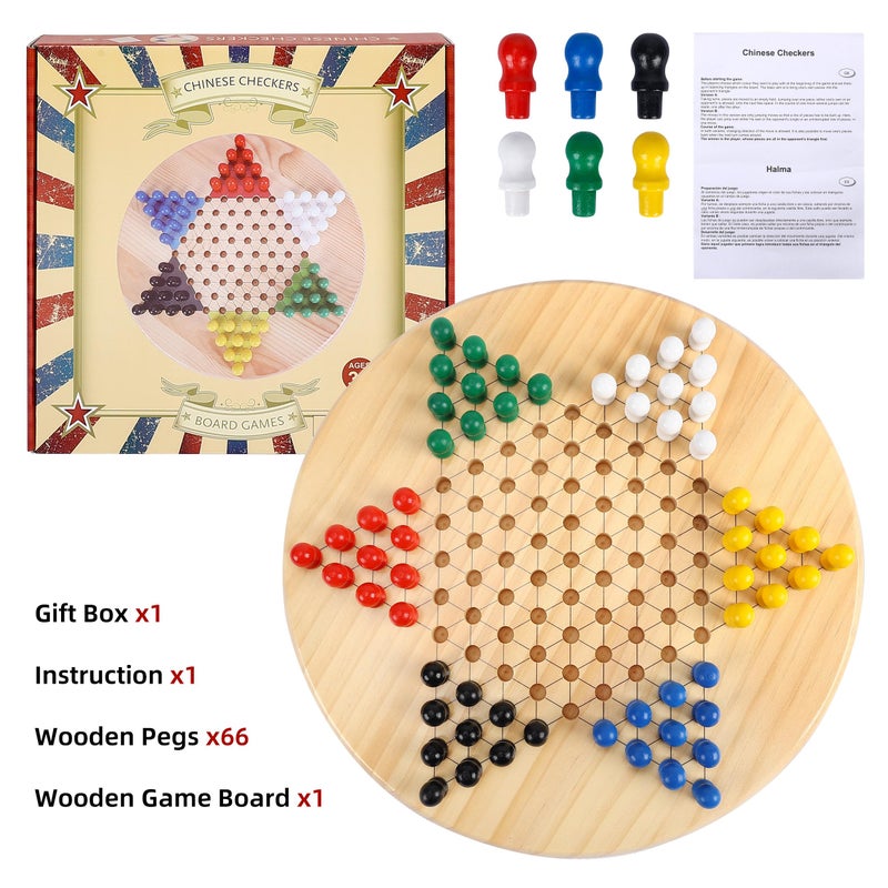 Gothink Chinese Checkers Board Game Toy for Adults Seniors Kids, 11.5 inches Classic Wooden Checkers Game Set, 66 Wooden Pegs in 6 Bright Colors, Fun Family Board Games for All Ages - Image 4
