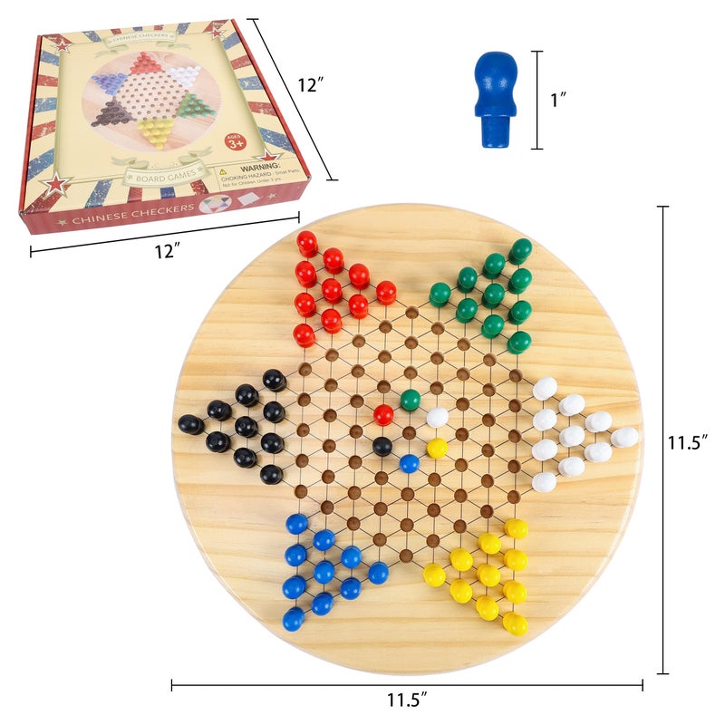 Gothink Chinese Checkers Board Game Toy for Adults Seniors Kids, 11.5 inches Classic Wooden Checkers Game Set, 66 Wooden Pegs in 6 Bright Colors, Fun Family Board Games for All Ages - Image 3