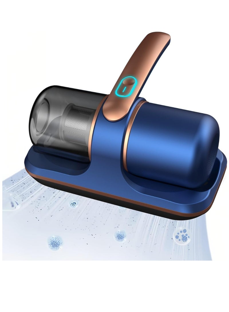 عربست أداة إزالة العث اللاسلكية، مكنسة كهربائية منزلية لإزالة العث في السرير، أدوات محمولة باليد لإزالة الغبار، معقم كهربائي للأشعة فوق البنفسجية (أزرق وذهبي) - Image 1