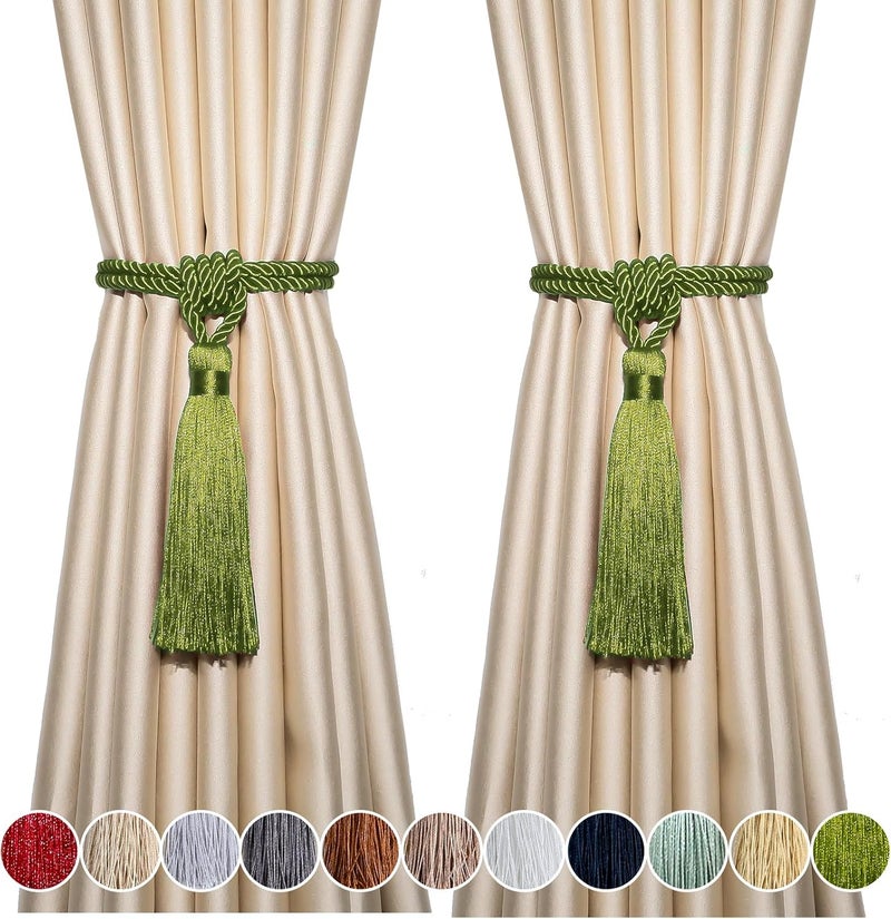 Curtain Tiebacks Tassel Tie-Backs, Rope Curtain tie Backs Handmade Curtain Holdbacks Made from Polyester (Green, 2p)