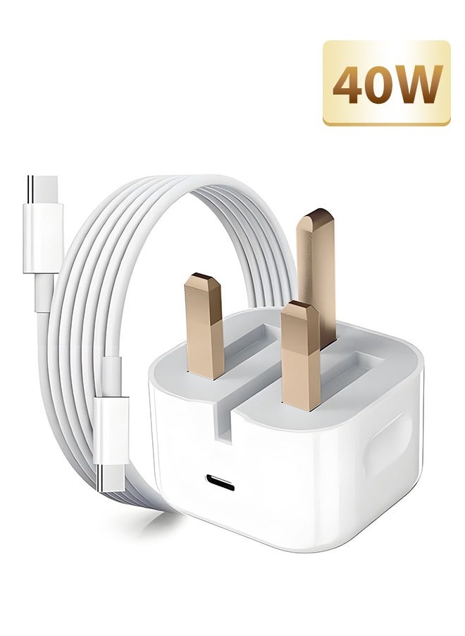 iPhone Charger Type C PD 40W Fast USB C Charger iPhone 16 Fast Charger Head Type-C Power Plug Universal Travel Adapter USB-C Plug for iPhone 16/16 Pro Max/16 Pro/16 Plus/16,etc White - Image 1