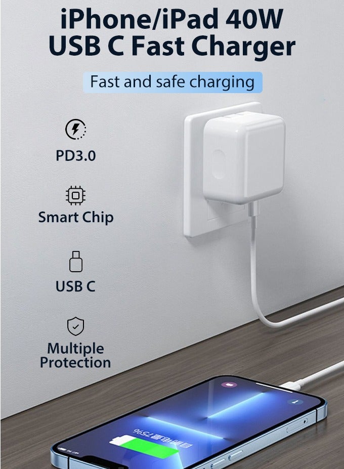 iPhone Charger Type C PD 40W Fast USB C Charger iPhone 16 Fast Charger Head Type-C Power Plug Universal Travel Adapter USB-C Plug for iPhone 16/16 Pro Max/16 Pro/16 Plus/16,etc White - Image 4