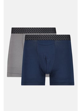 Men 2 Pieces 6 Inseam Brand Logo Boxer Briefs, Navy/Grey