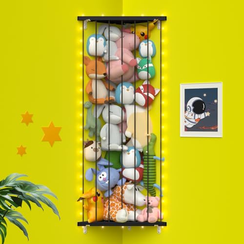 Befayoo Stuffed Animal Storage Shelf OrganizerPatented Corner Stuffed Animal Holder Length Adjustable Wall Plush Storage for Nursery Playroom Bedroom Kids Room BlackLight Standard - Image 1