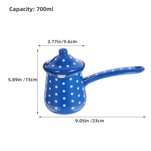 VOSAREA Enamel Coffee Cup Vintage Turkish Coffee Pot with Handle Arabic Coffee Kettle 700ml Small Coffe Creamer Milk Pan Turkish Ibrik for Flavorful Coffee Tea Milk Butter Warmer Pan - Image 2